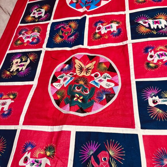 Vtg Bai Jia Bei Chinese Quilt Tapestry One Hundred Families Double Sided Hanging - Picture 6 of 11